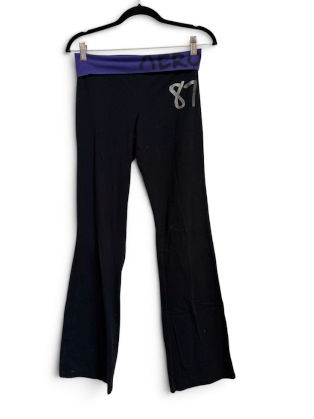 Aeropostale Black Purple Foldover Flare Yoga Pants Low Rise Y2K 2010s Medium 87